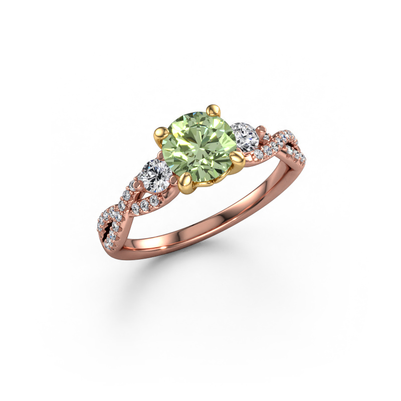 Image of Engagement ring Marilou RND 585 rose gold Green lab grown diamond 6.5 mm