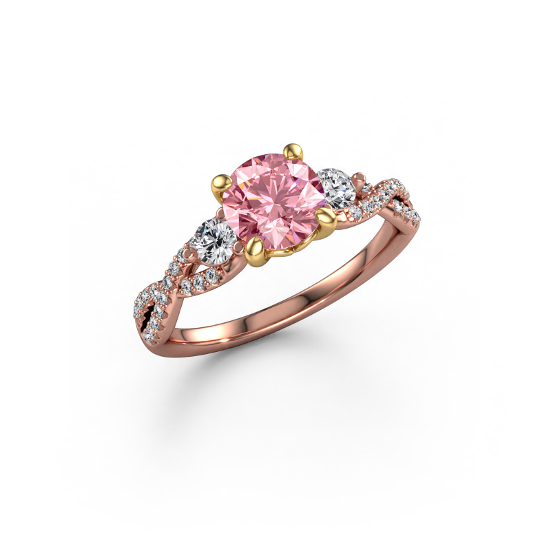 Image of Engagement ring Marilou RND 585 rose gold Pink lab grown diamond 6.5 mm