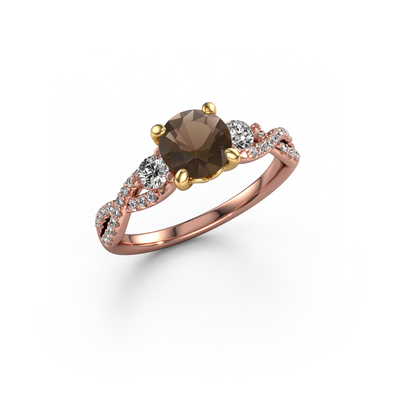 Image de Bague de fiançailles Marilou RND 585 or rose Quartz fumé 6.5 mm