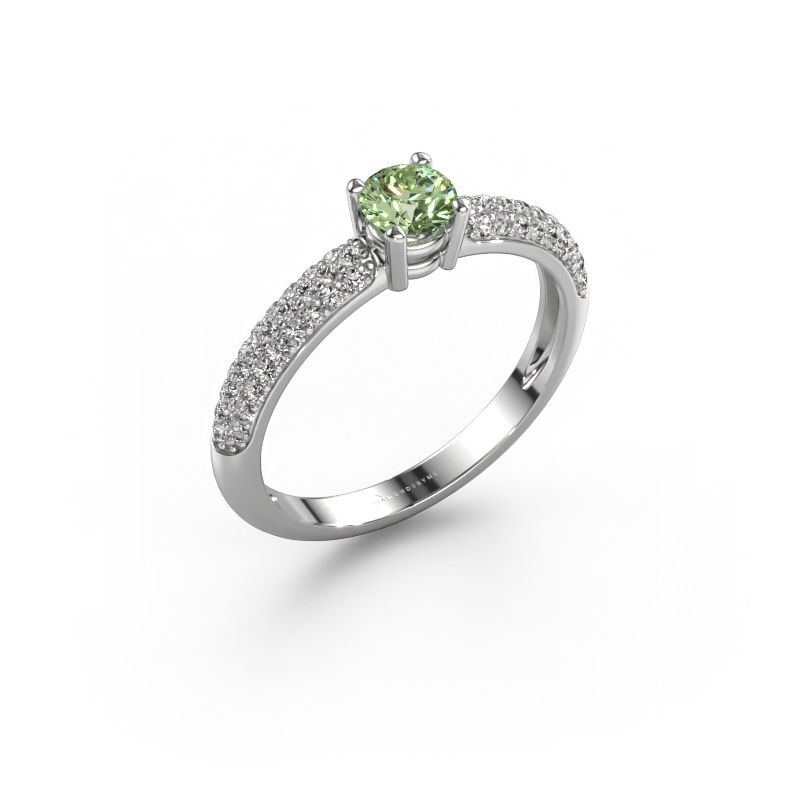 Image of Engagement ring Marjan 585 white gold Green lab grown diamond 4.2 mm