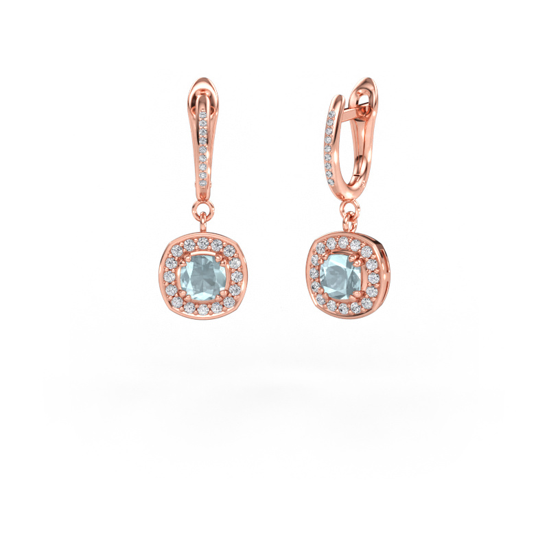 Image of Drop earrings Marlotte 2 585 rose gold Aquamarine 5 mm