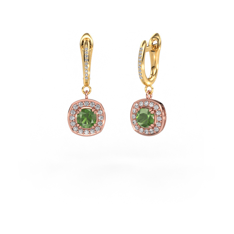 Image of Drop earrings Marlotte 2 585 rose gold Tourmaline green 5 mm