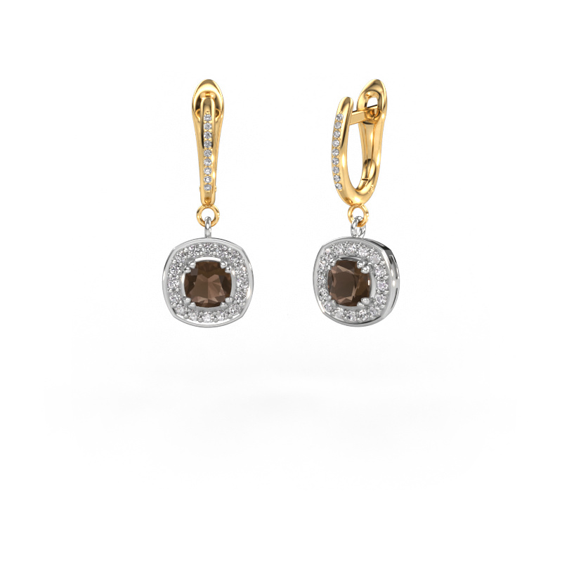 Image of Drop earrings Marlotte 2 585 white gold Smokey quartz 5 mm