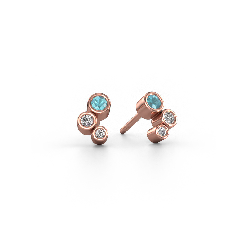 Image of Stud earrings Marlys 585 rose gold Blue topaz 2.5 mm