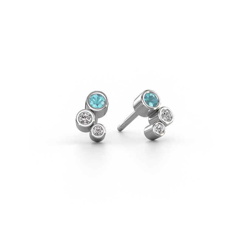 Image de Clous d'oreilles Marlys 585 or blanc Topaze bleue 2.5 mm