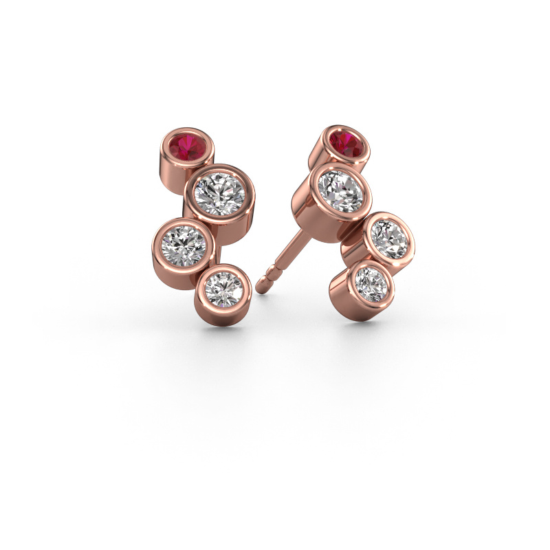 Image of Stud earrings Marlys 2 585 rose gold Ruby 2.5 mm