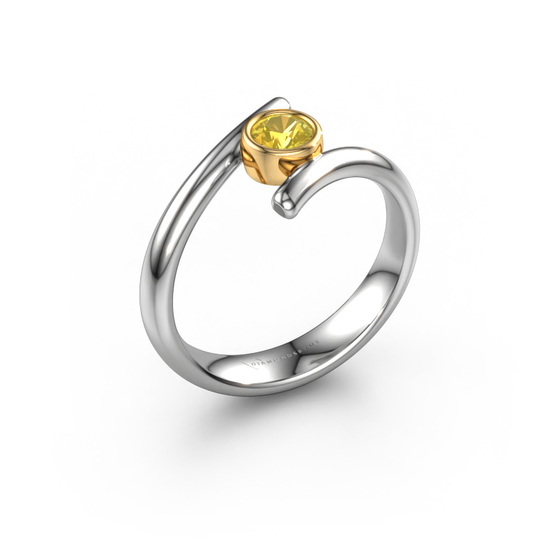Image de Bague Mary 585 or blanc Saphir jaune 4 mm