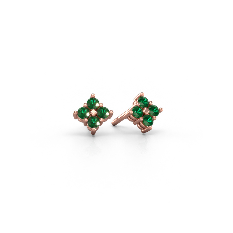 Image of Stud earrings Maryetta 585 rose gold Emerald 2 mm
