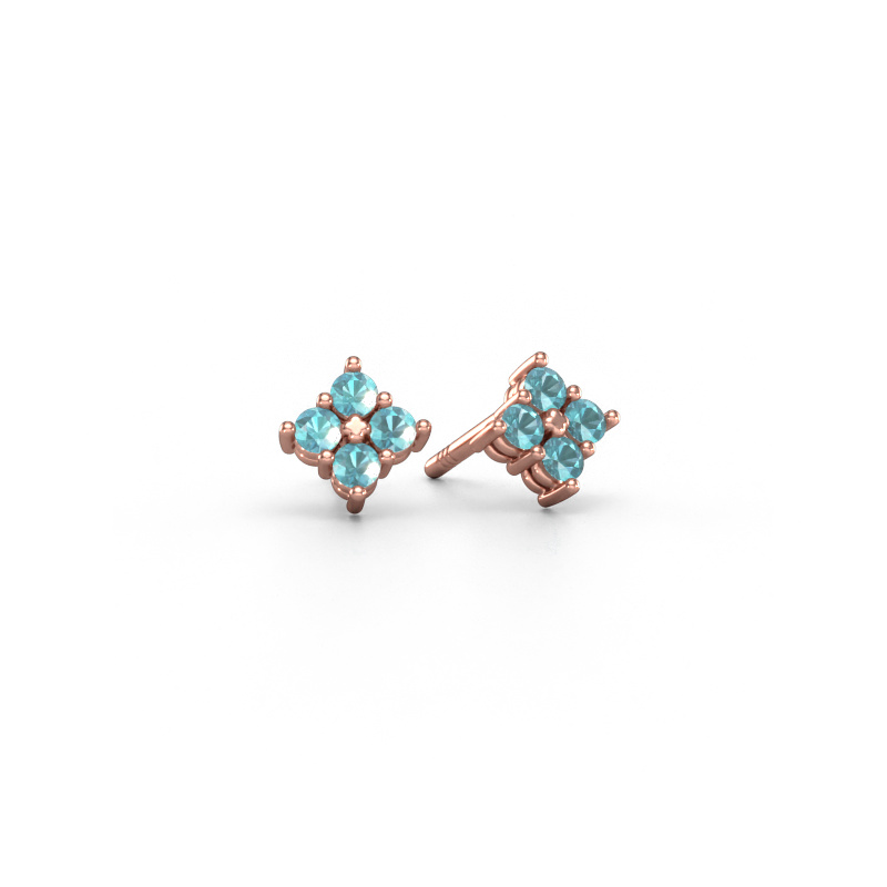 Image of Stud earrings Maryetta 585 rose gold Blue topaz 2 mm