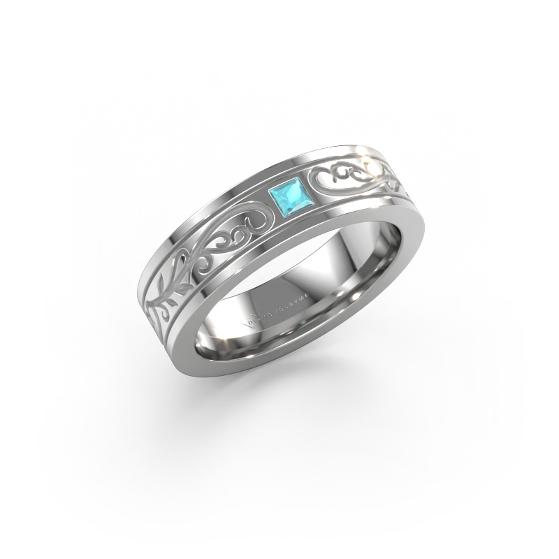 Image of Men's ring Matijs 585 white gold Blue topaz 3 mm