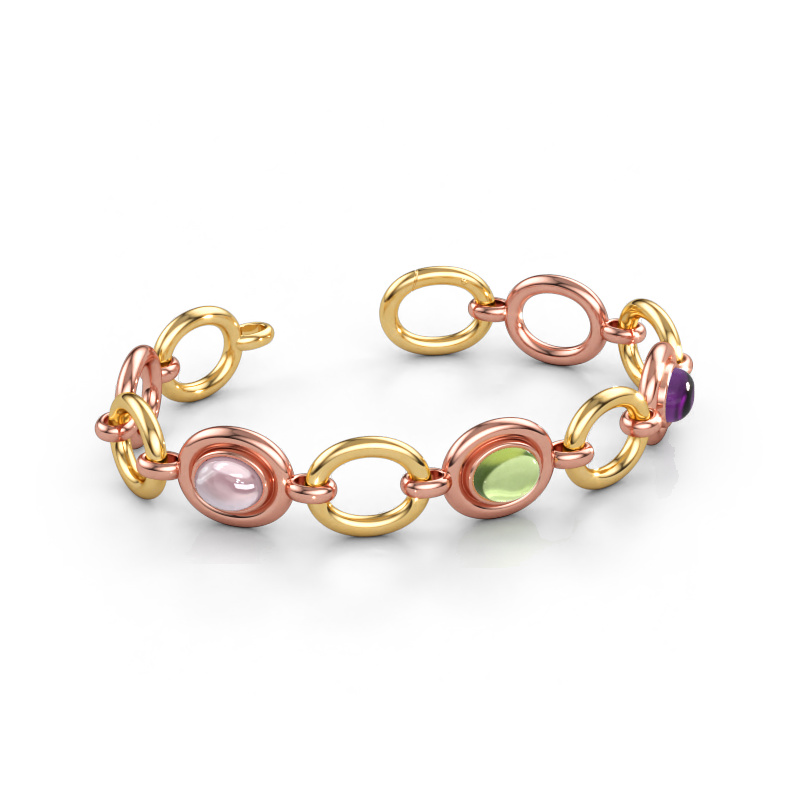 Afbeelding van Schakelarmband Maxima 3 585 rosé goud Morganiet champagne 9x7 mm