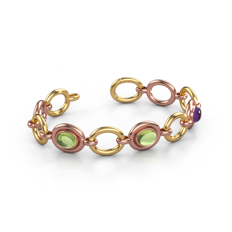 Image of Link bracelet Maxima 3 585 rose gold Peridot 9x7 mm