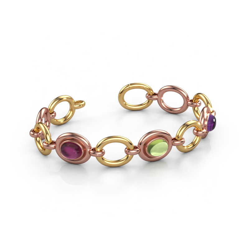 Image of Link bracelet Maxima 3 585 rose gold Rhodolite 9x7 mm