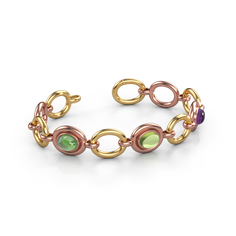 Image of Link bracelet Maxima 3 585 rose gold Tourmaline green 9x7 mm