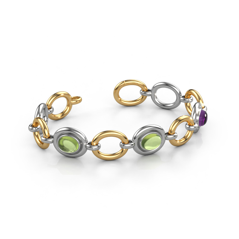 Image of Link bracelet Maxima 3 585 white gold Peridot 9x7 mm