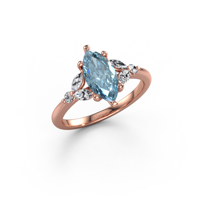 Image of Engagement ring Megan MRQ 585 rose gold Blue lab grown diamond 11x5.5 mm