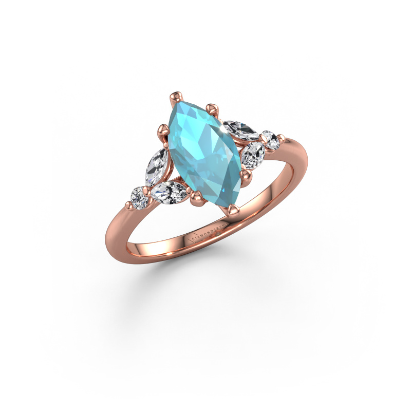 Afbeelding van Verlovingsring Megan MRQ 585 rosé goud Blauw topaas 11x5.5 mm