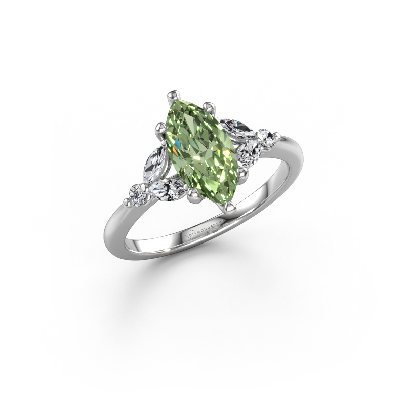 Image of Engagement ring Megan MRQ 950 platinum Green lab grown diamond 11x5.5 mm