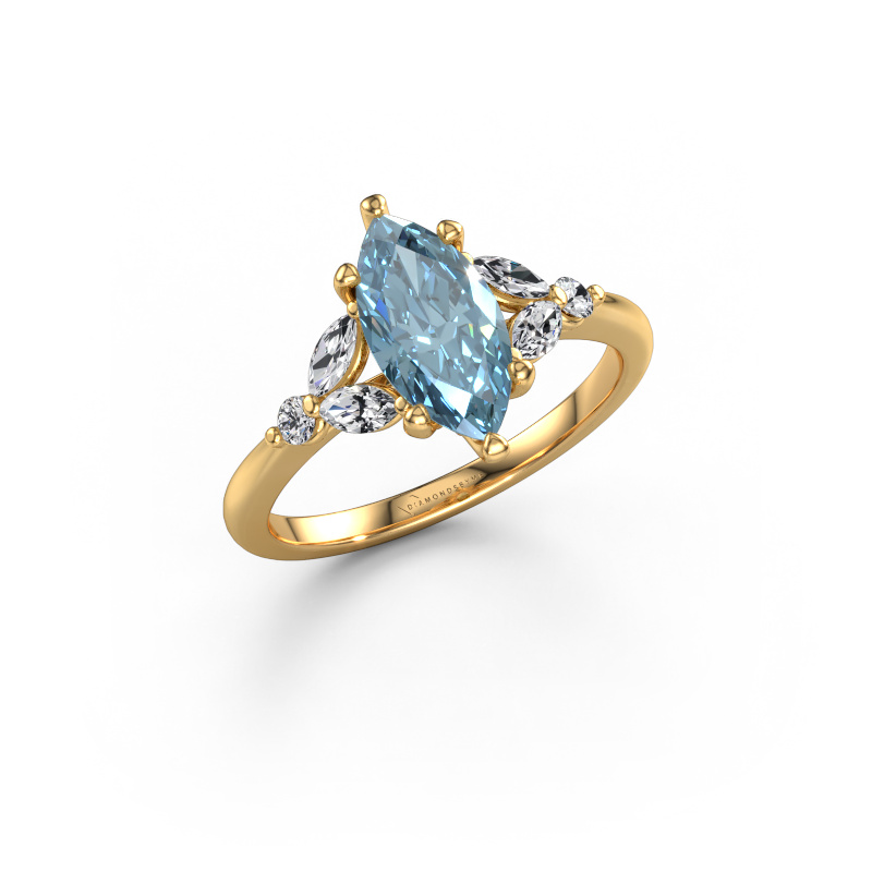 Image of Engagement ring Megan MRQ 585 gold Blue lab grown diamond 11x5.5 mm