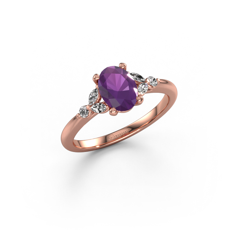 Image of Engagement ring Megan OVL 585 rose gold Amethyst 7,5x5,5 mm