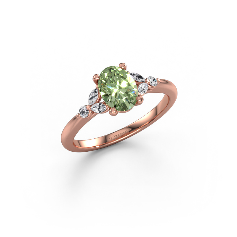 Image of Engagement ring Megan OVL 585 rose gold Green lab grown diamond 7,5x5,5 mm