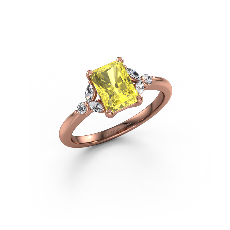 Image de Bague de fiançailles Megan RAD 585 or rose Diamants synthétiques jaune 7.5x5.5 mm