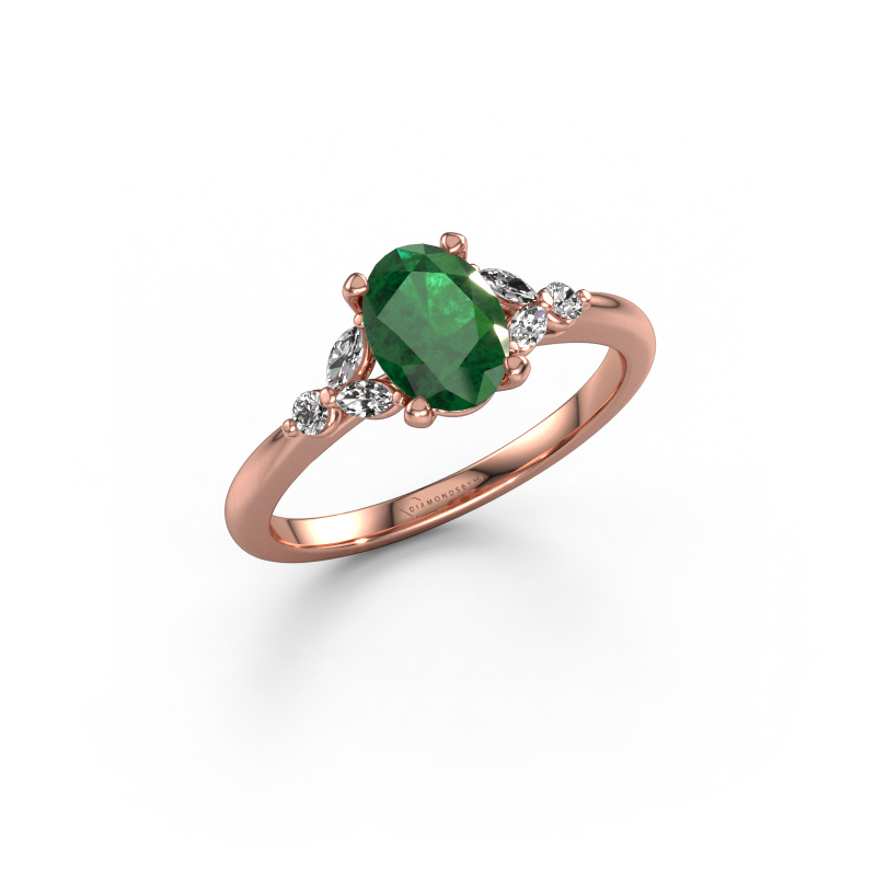 Image of Engagement ring Megan OVL 585 rose gold Emerald 7,5x5,5 mm