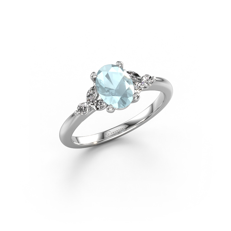 Image of Engagement ring Megan OVL 585 white gold Aquamarine 7,5x5,5 mm