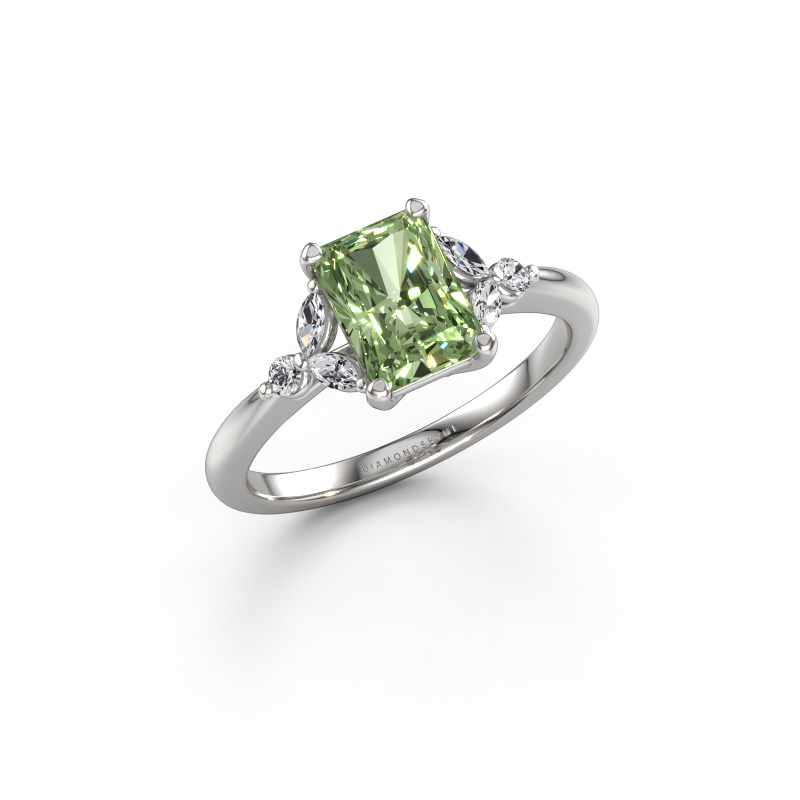 Image of Engagement ring Megan RAD 950 platinum Green lab grown diamond 7.5x5.5 mm