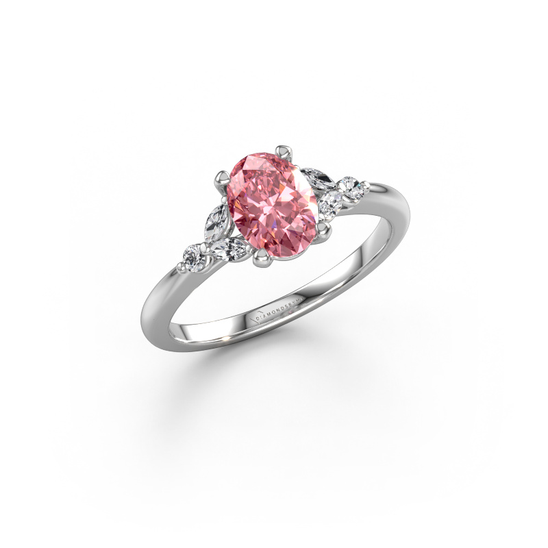 Image de Bague de fiançailles Megan OVL 585 or blanc Diamant synthétique roze 7,5x5,5 mm