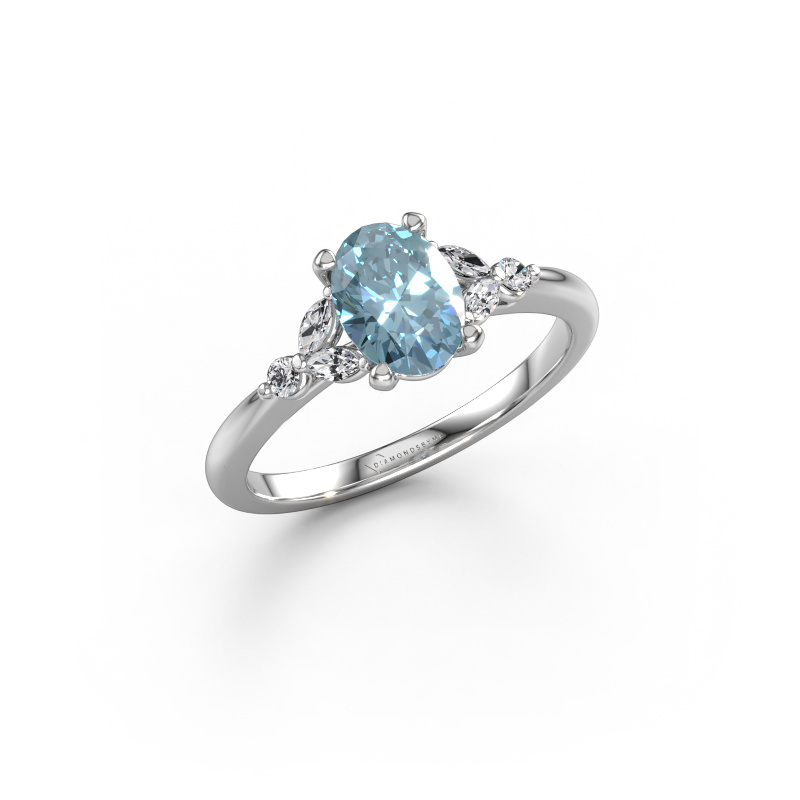 Afbeelding van Verlovingsring Megan OVL 585 witgoud Blauwe lab grown diamant 7,5x5,5 mm
