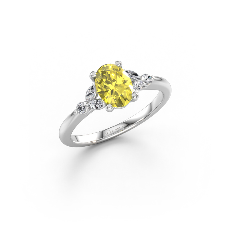 Immagine di Anello di fidanzamento Megan OVL 950 platino Diamante lab grown giallo 7,5x5,5 mm