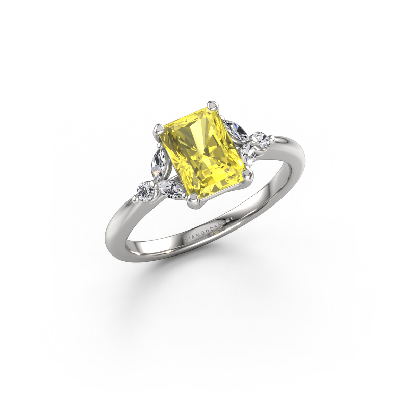 Image of Engagement ring Megan RAD 950 platinum Yellow lab grown diamond 7.5x5.5 mm