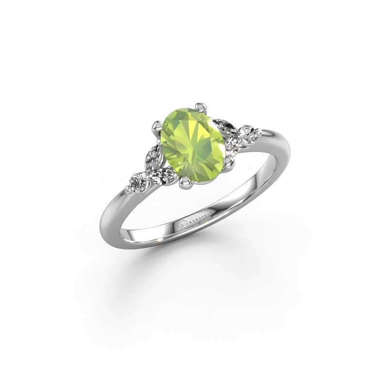 Image of Engagement ring Megan OVL 585 white gold Peridot 7,5x5,5 mm