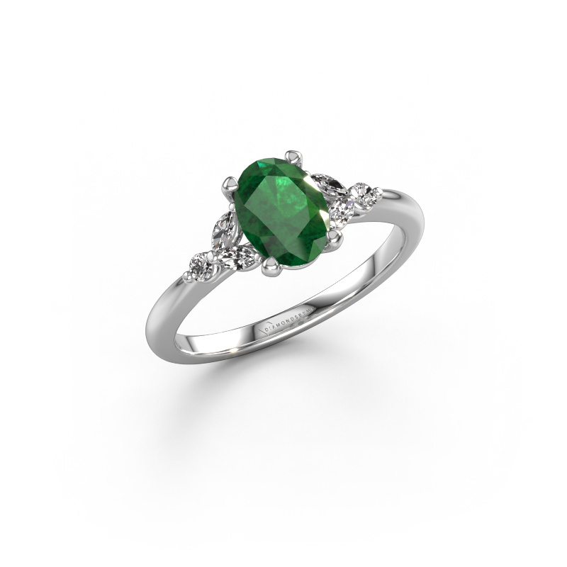 Image of Engagement ring Megan OVL 585 white gold Emerald 7,5x5,5 mm