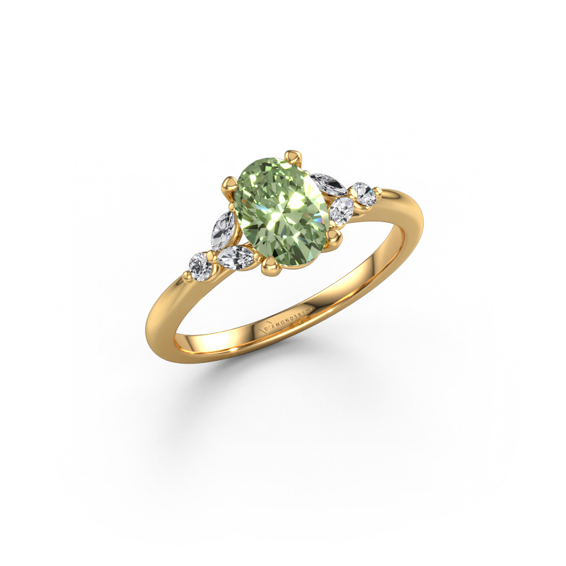 Image of Engagement ring Megan OVL 585 gold Green lab grown diamond 7,5x5,5 mm