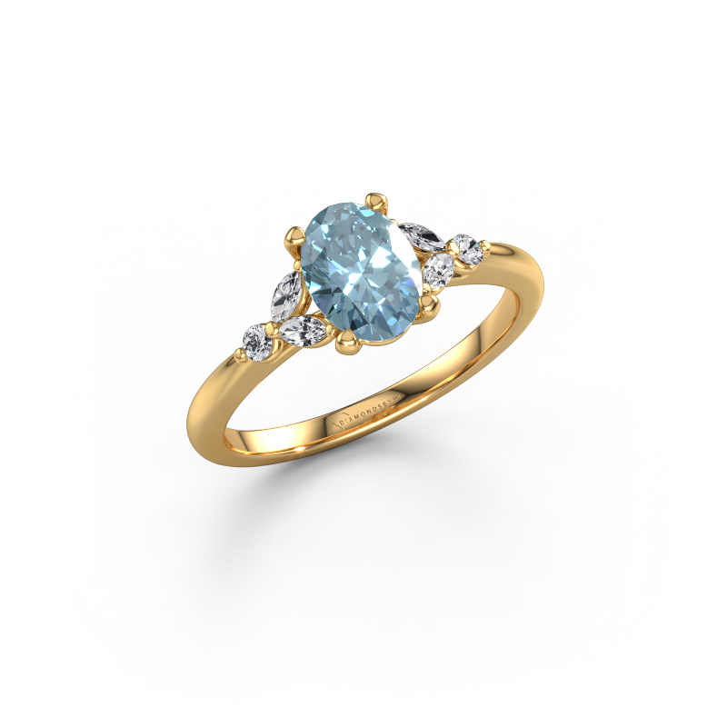Image of Engagement ring Megan OVL 585 gold Blue lab grown diamond 7,5x5,5 mm