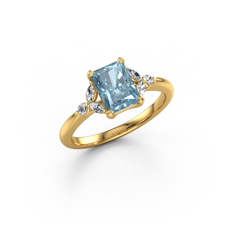 Image de Bague de fiançailles Megan RAD 585 or jaune Diamant synthétique bleu 7.5x5.5 mm