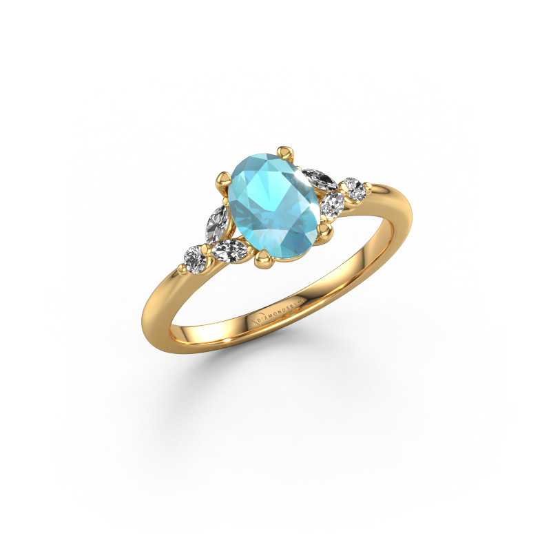 Image of Engagement ring Megan OVL 585 gold Blue topaz 7,5x5,5 mm