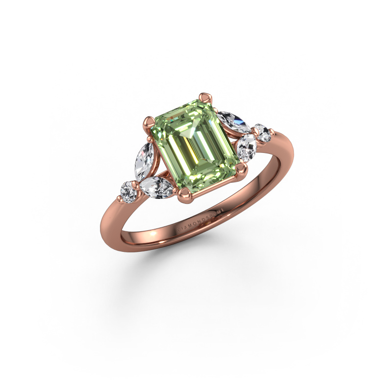 Image de Bague de fiançailles Megan EME 585 or rose Diamants synthétiques vert 8x6 mm
