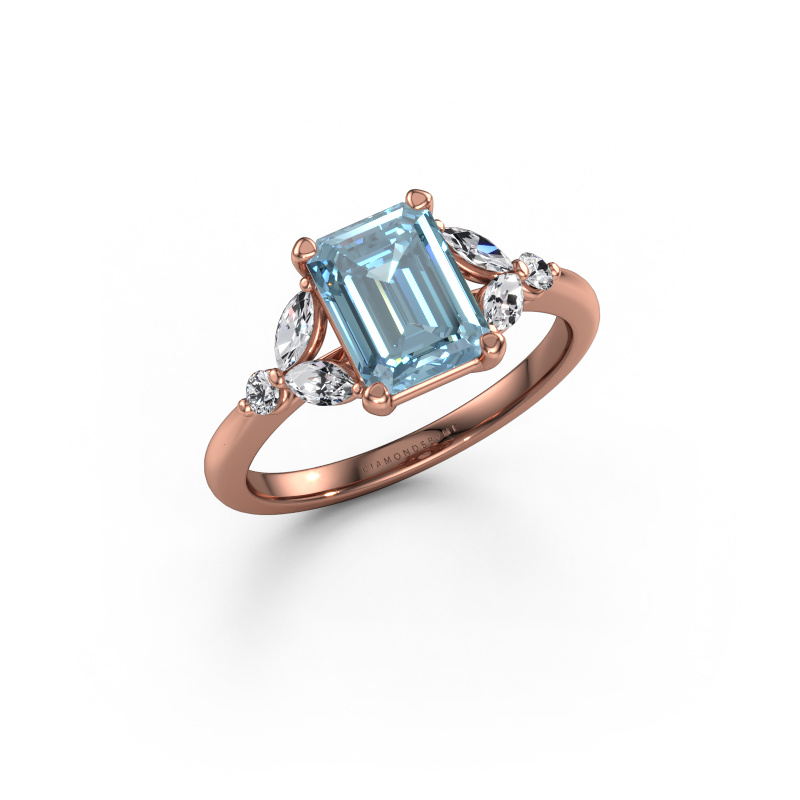 Image of Engagement ring Megan EME 585 rose gold Blue lab grown diamond 8x6 mm