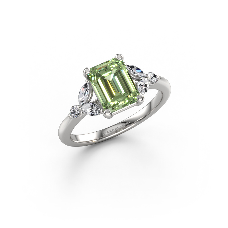 Image of Engagement ring Megan EME 950 platinum Green lab grown diamond 8x6 mm