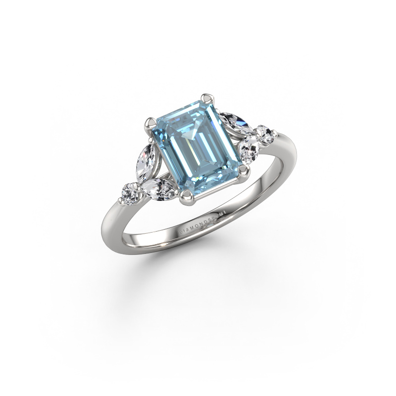 Image de Bague de fiançailles Megan EME 950 platine Diamant synthétique bleu 8x6 mm