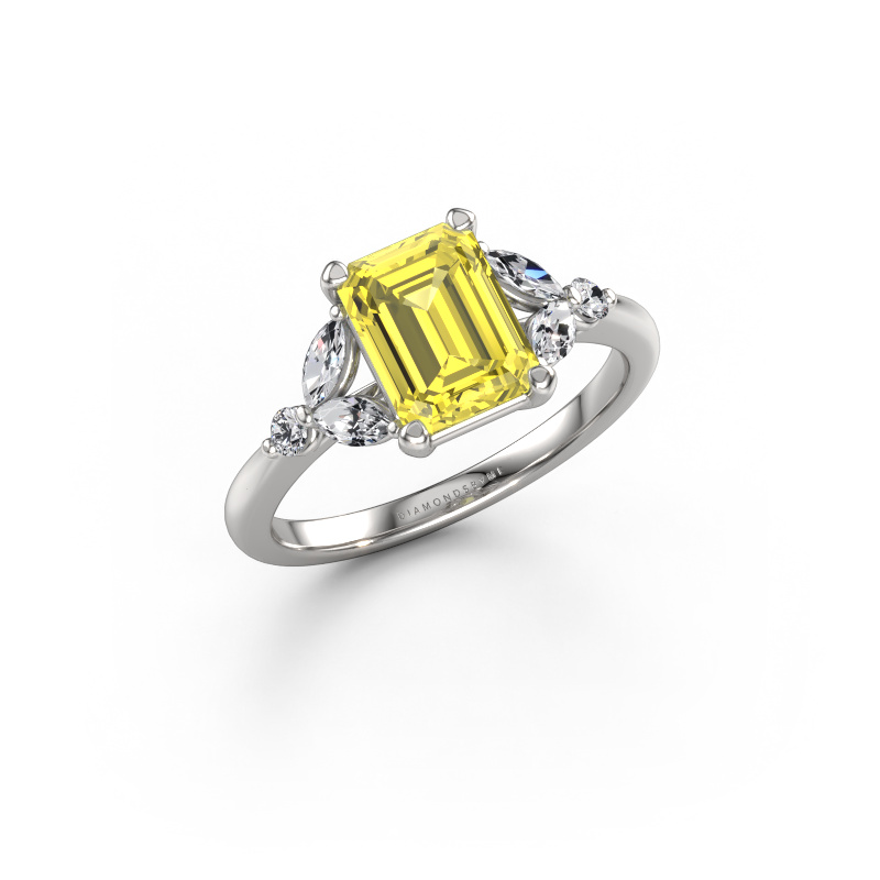 Image de Bague de fiançailles Megan EME 585 or blanc Diamants synthétiques jaune 8x6 mm