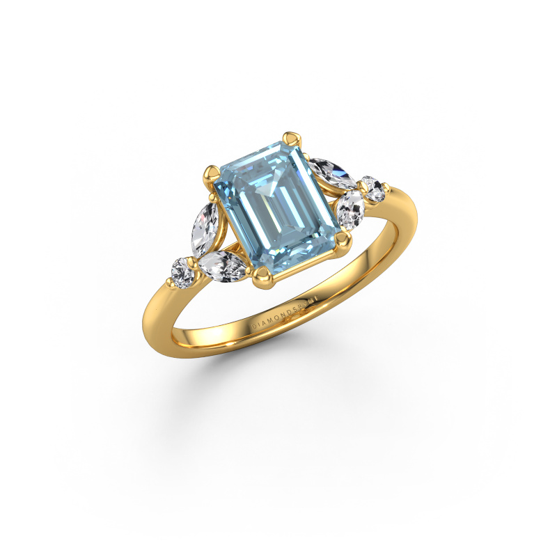Image of Engagement ring Megan EME 585 gold Blue lab grown diamond 8x6 mm