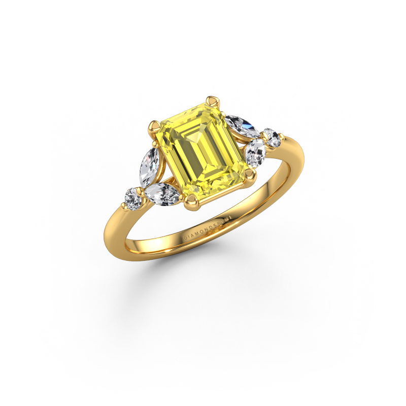 Image of Engagement ring Megan EME 585 gold Yellow lab grown diamond 8x6 mm