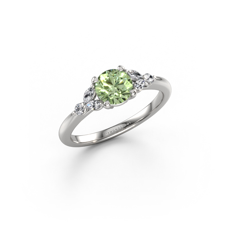 Image of Engagement ring Megan RND 585 white gold Green lab grown diamond 5.7 mm