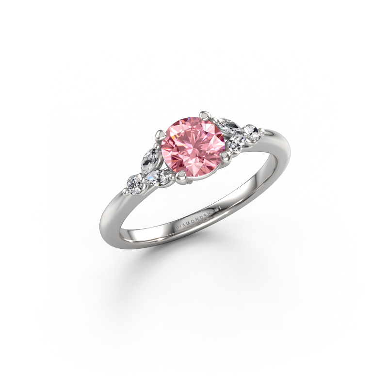Image of Engagement ring Megan RND 585 white gold Pink lab grown diamond 5.7 mm