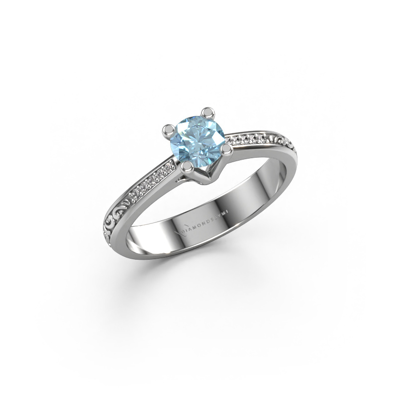 Image of Engagement ring Mei 585 white gold Blue lab grown diamond 4.7 mm
