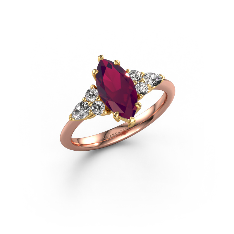 Image of Engagement ring Melani MRQ 585 rose gold Rhodolite 11x5.5 mm